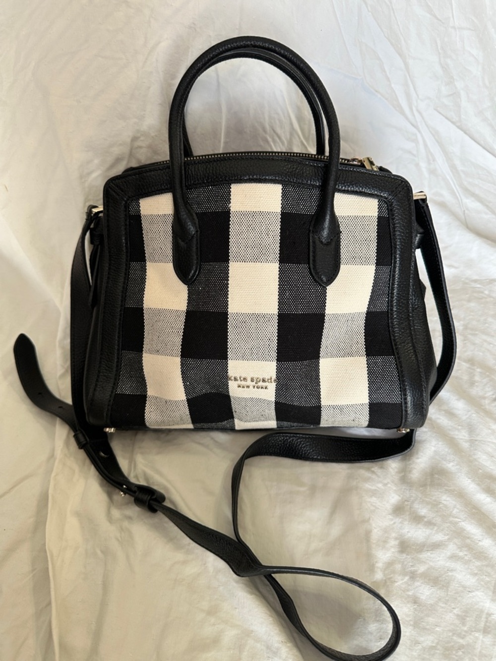 kate spade Black & White Gingham Satchel with Removable Strap